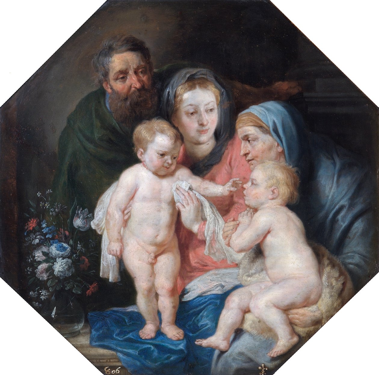 A Sagrada Família com Santa Isabel e São João (óleo sobre cobre) de Peter Paul (after) Rubens