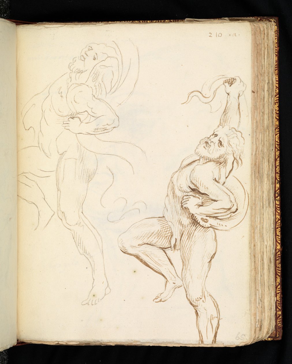 Dois estudos de Laocoonte, um com as serpentes transformadas em cortina (grafite, caneta e tinta marrom sobre papel vergão) de Peter Paul (after) Rubens