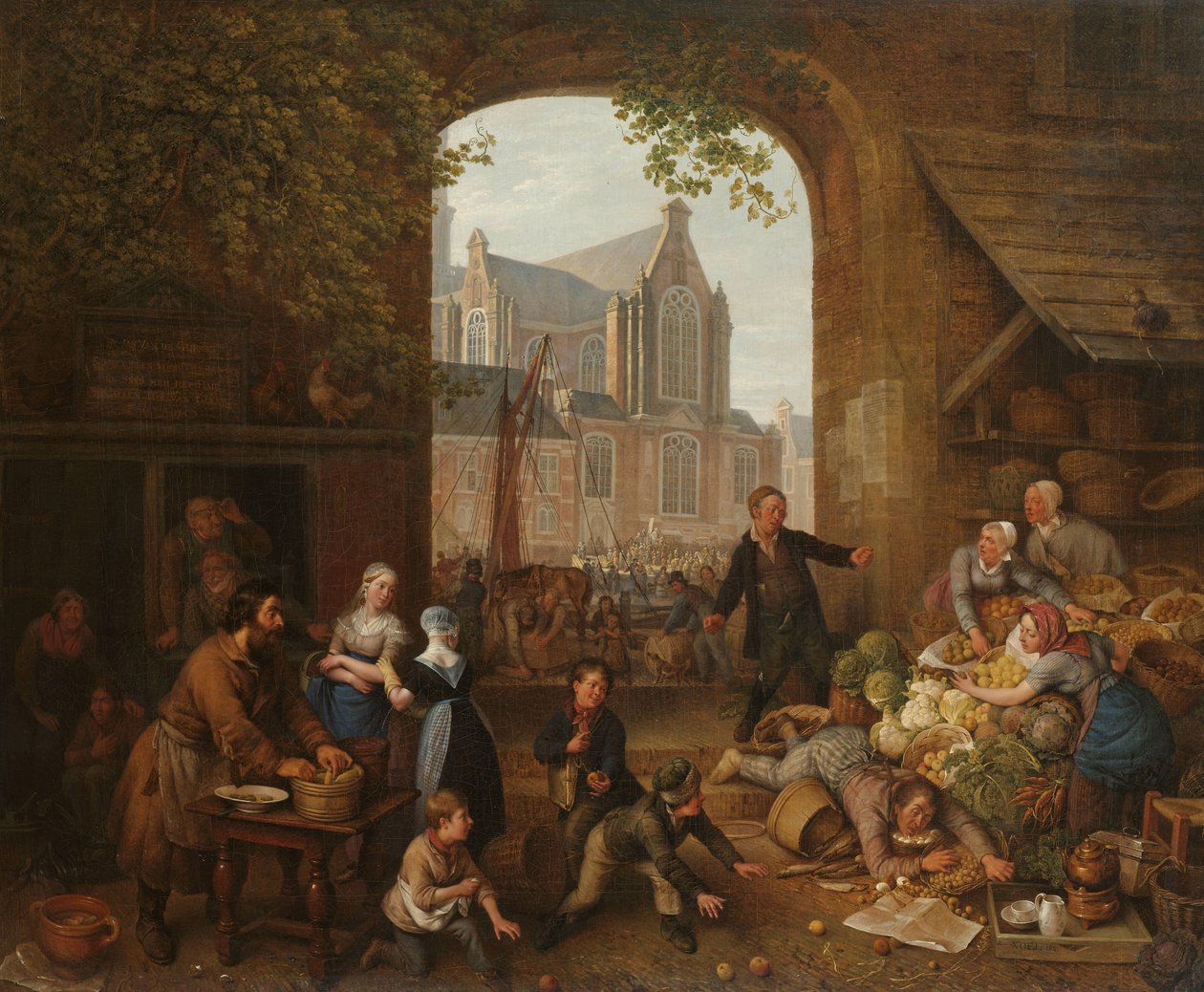 Dois bêbados no mercado perto do Westerkerk em Amsterdã de Peter Paul Joseph Noël