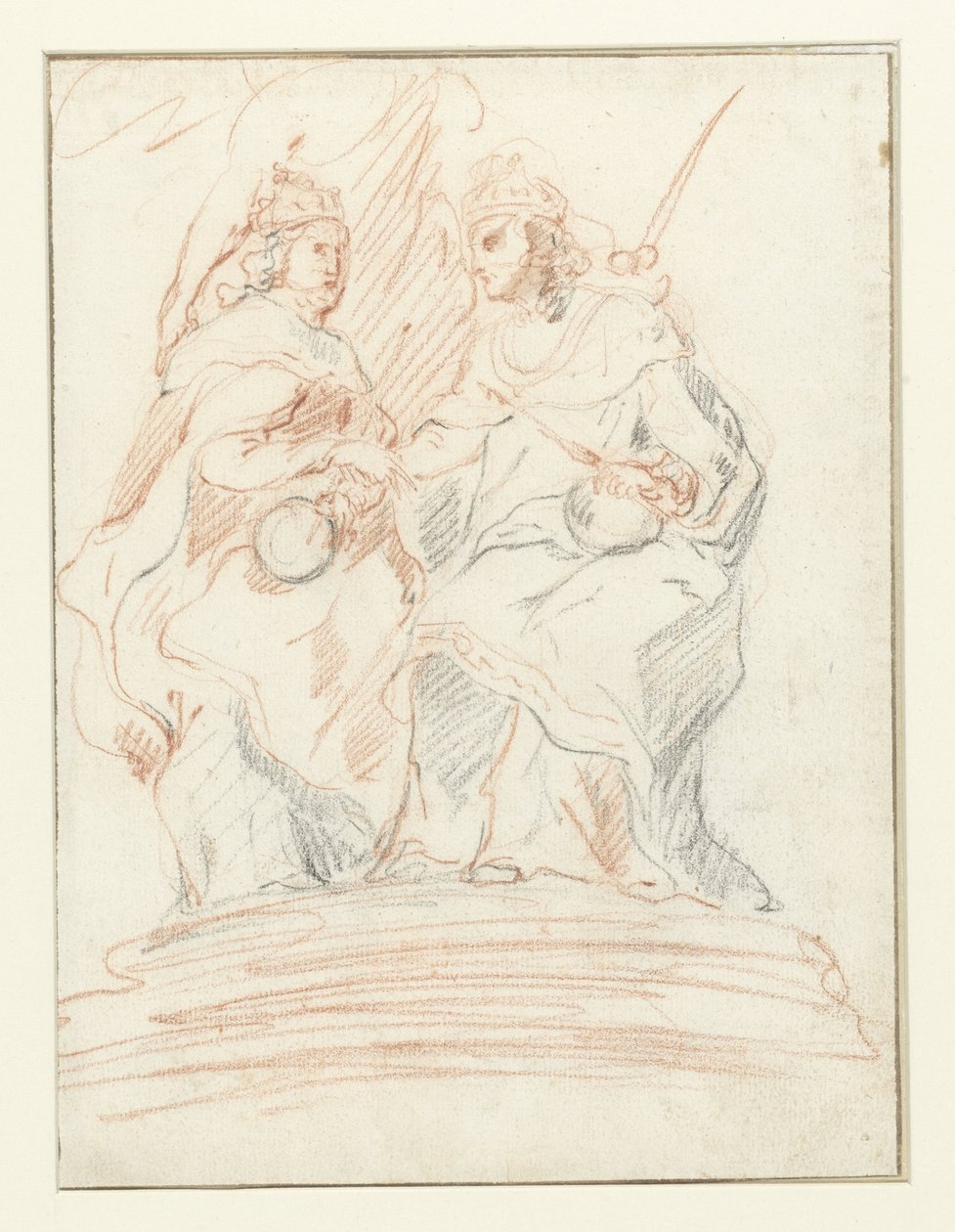 Rei e uma rainha em um trono, atrás deles está Fama Cristo e Maria de Peter Paul Rubens (possibly)