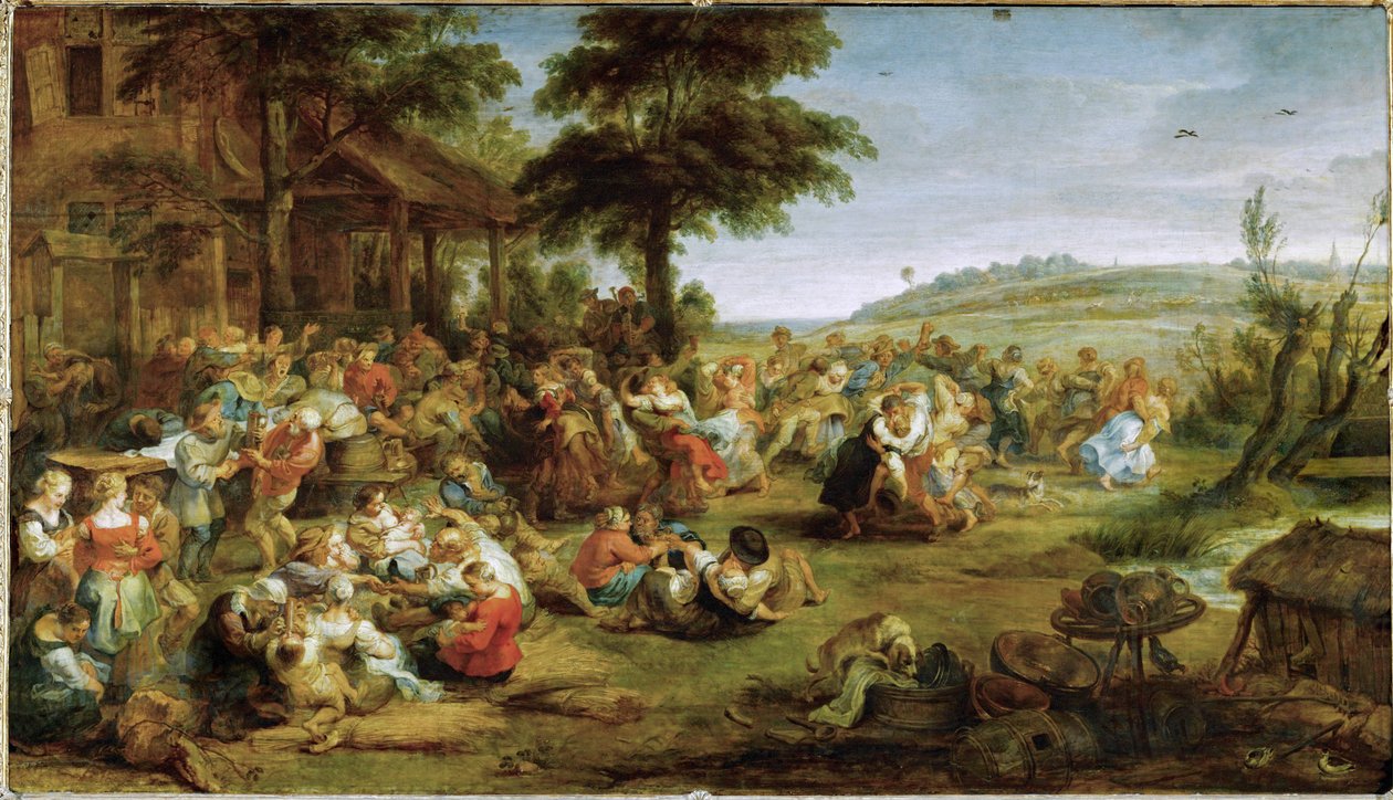 Uma festa de igreja ou casamento numa aldeia, c.1635-38 (óleo sobre madeira) de Peter Paul Rubens