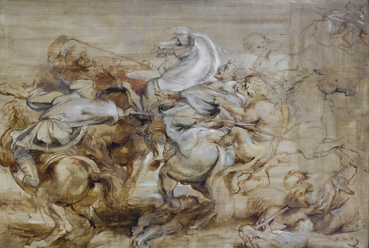 Caça ao leão, c.1614-15 (óleo sobre carvalho) de Peter Paul Rubens