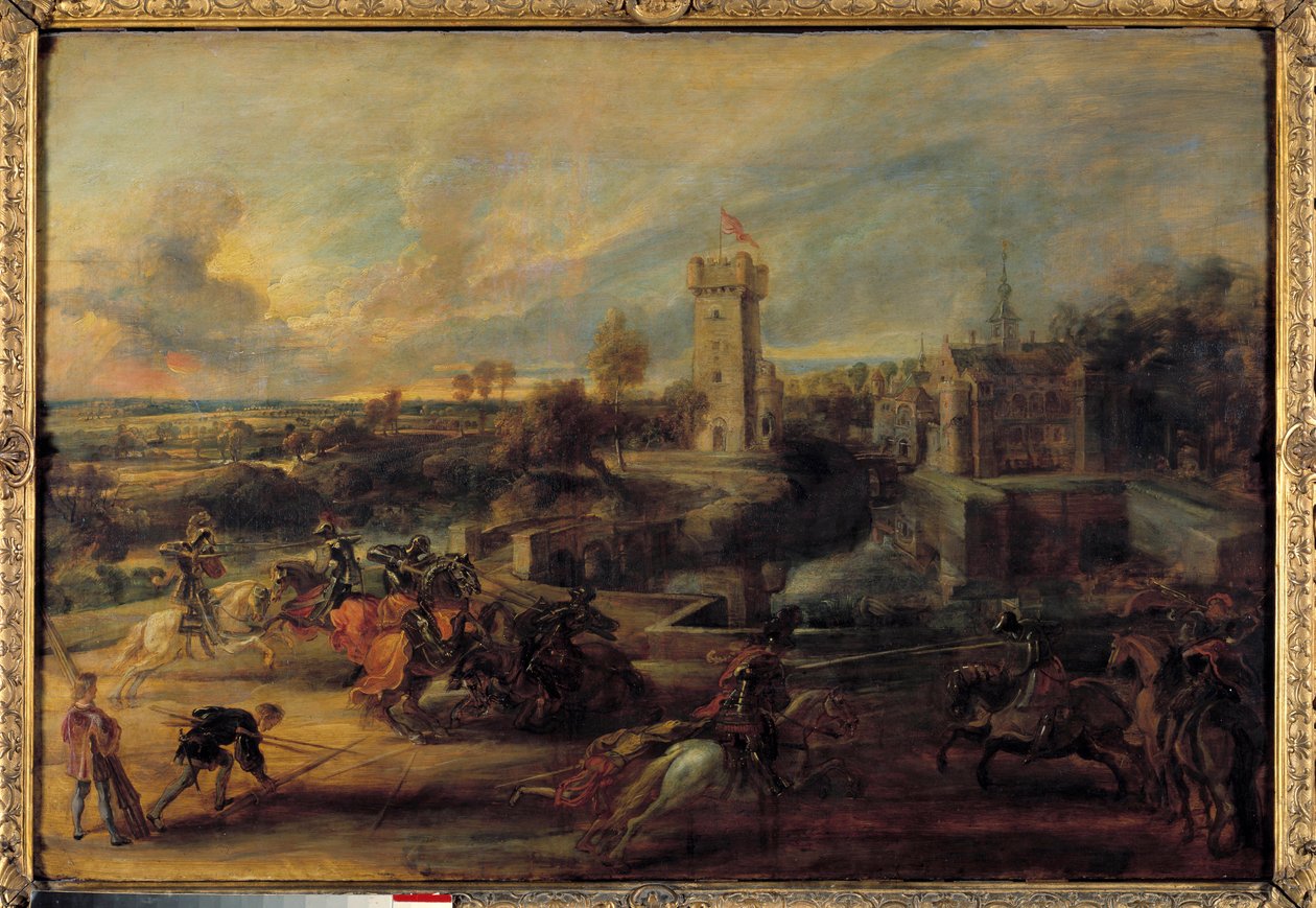 Um torneio perto dos fossos do Castelo de Steen (Idade Média). Pintura flamenga de Pierre Paul (Pierre-Paul) Rubens (ou Peter Paul ou Petrus Paulus) (1577-1640) de Peter Paul Rubens