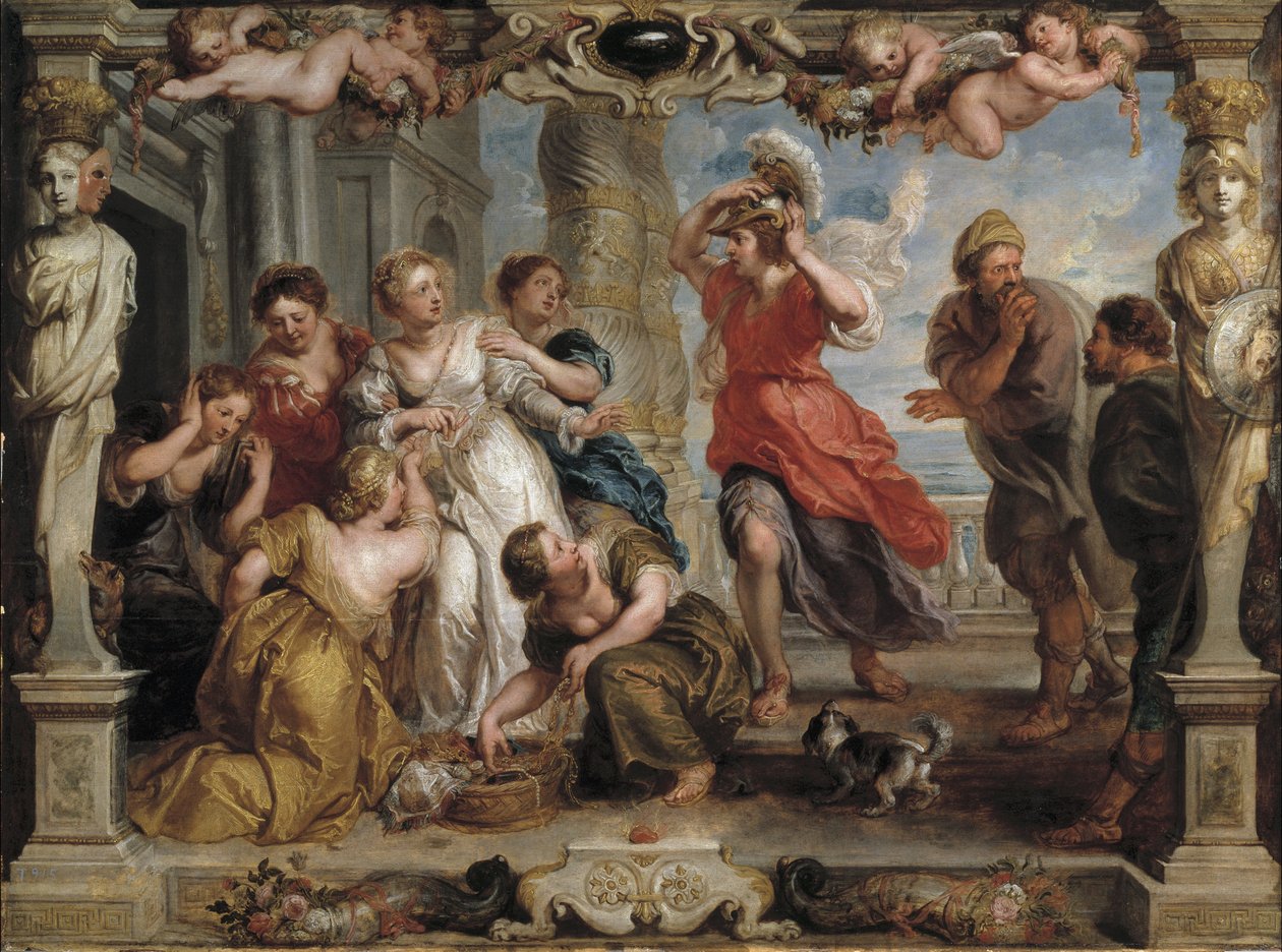 Aquiles descoberto por Ulisses entre as filhas de Lycomedes em Skyros, 1630-1635 de Peter Paul Rubens