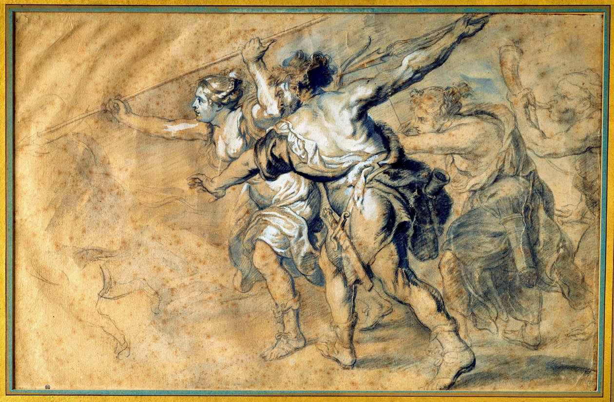 Atalante e Meleagre. Desenho de Pierre Paul (Pierre-Paul) Rubens (ou Peter Paul ou Petrus Paulus) (1577-1640) Ec. Flam de Peter Paul Rubens