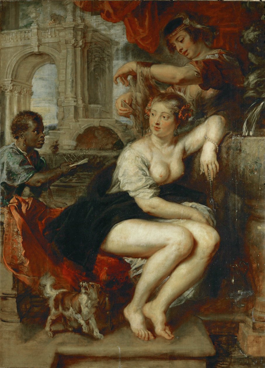 Betsabé junto ao poço, um rapaz traz a carta do rei David (pintura sobre madeira de carvalho) de Peter Paul Rubens