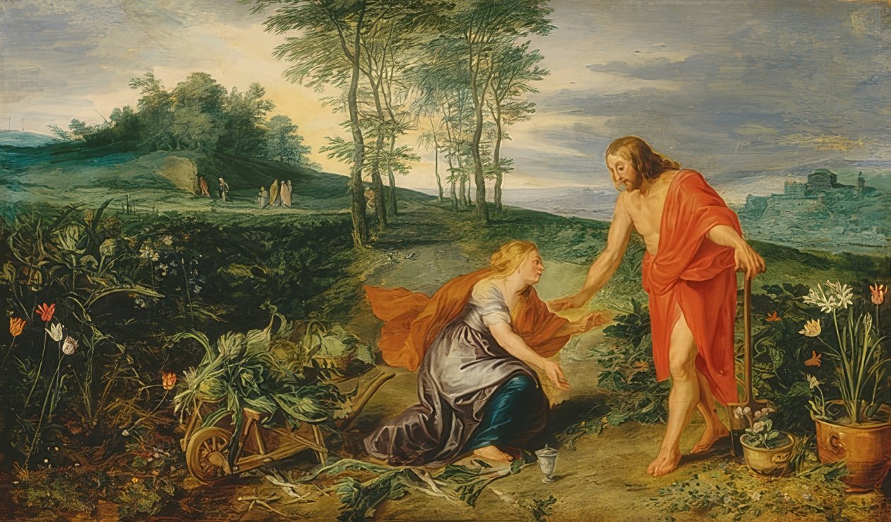 Cristo aparece a Maria Madalena na manhã de Páscoa (Noli me tangere). Por volta de 1626 de Peter Paul Rubens