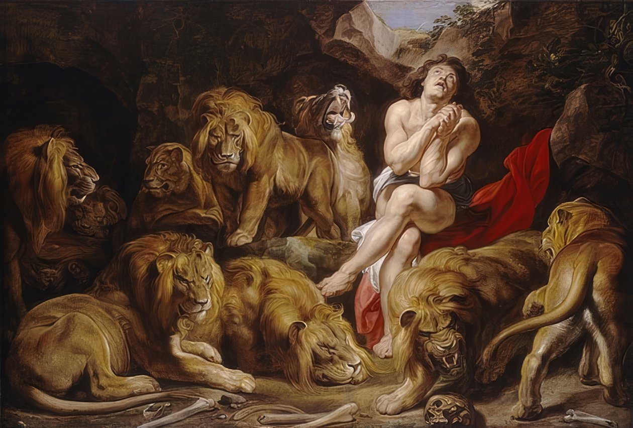 Daniel na cova dos leões. Por volta de 1614-16 de Peter Paul Rubens
