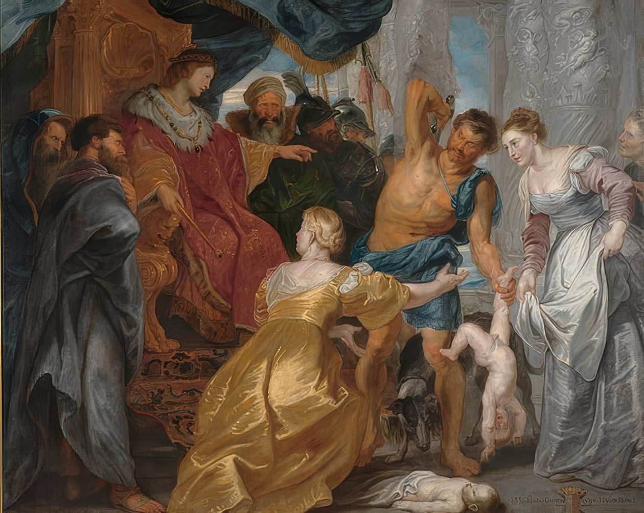 O julgamento do rei Salomão. Por volta de 1617 de Peter Paul Rubens