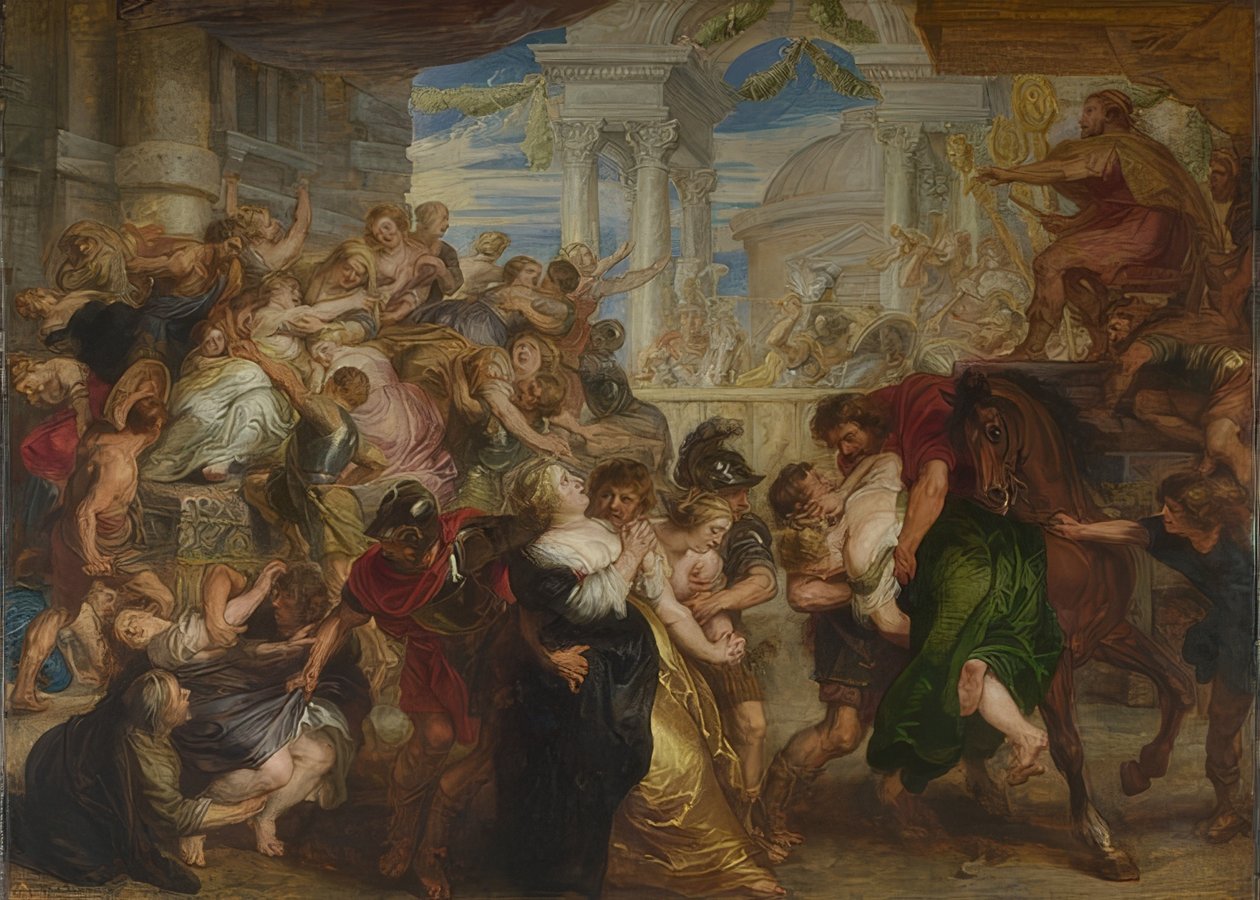 O assalto às mulheres sabinas. Por volta de 1635-40 de Peter Paul Rubens