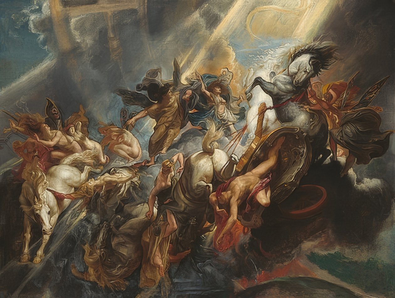 A queda do Phaethon. Por volta de 1604-05, provavelmente revisada em torno de 1606-08 de Peter Paul Rubens