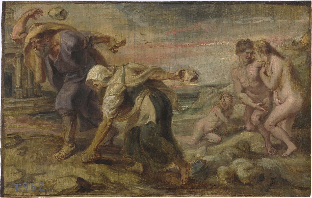 "Deucalion and Pyrrha" Peinture de Pieter Paul Rubens (1577-1640) vers 1636 - Óleo sobre madeira Dim 26,4x41,7 cm Museo del Prado, Madrid de Peter Paul Rubens