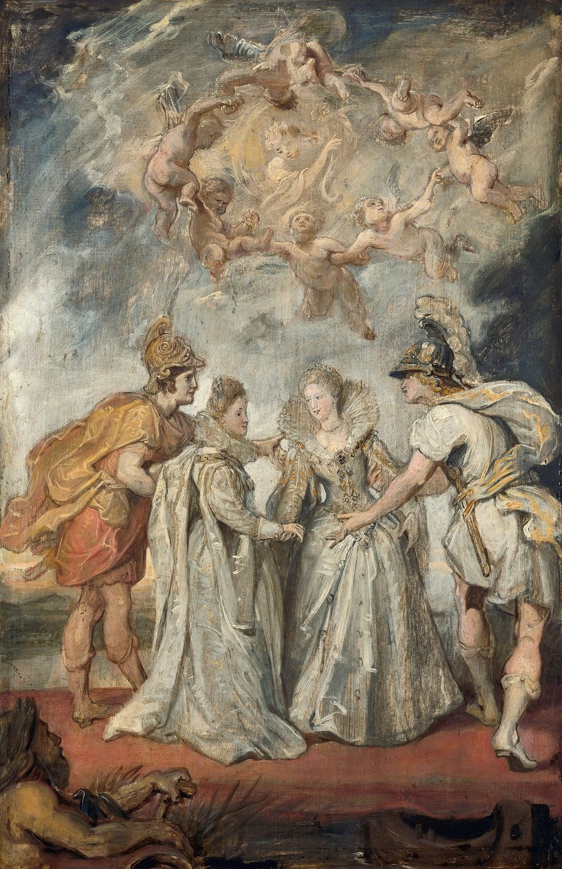 Os laços familiares entre a França e a Espanha (esboço do ciclo dos Médici) de Peter Paul Rubens