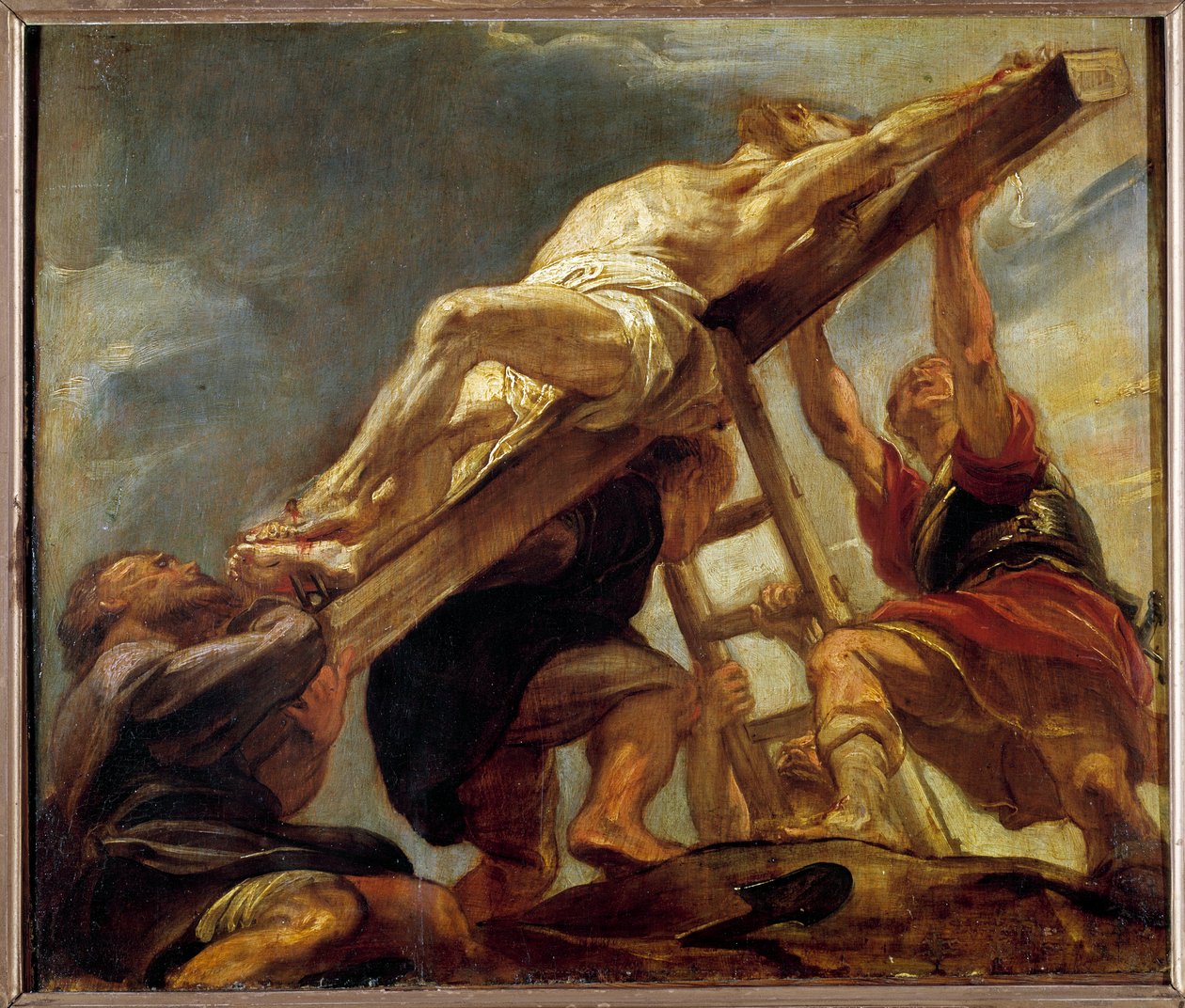 Elevação da cruz (esboço de um compartimento do teto da Igreja dos Jesuítas em Antuérpia) Pintura de Pierre Paul (Pierre-Paul) Rubens (ou Peter Paul ou Petrus Paulus) (1577-1640) 1620 Sol. 0,32x0,37 m . de Peter Paul Rubens