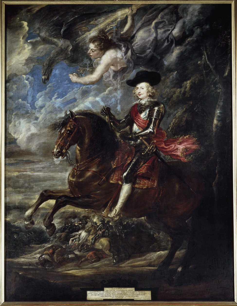 Retrato equestre do Cardeal Infante Ferdinand da Áustria na Batalha de Nordlingen - Óleo sobre tela, cerca de 1636 de Peter Paul Rubens