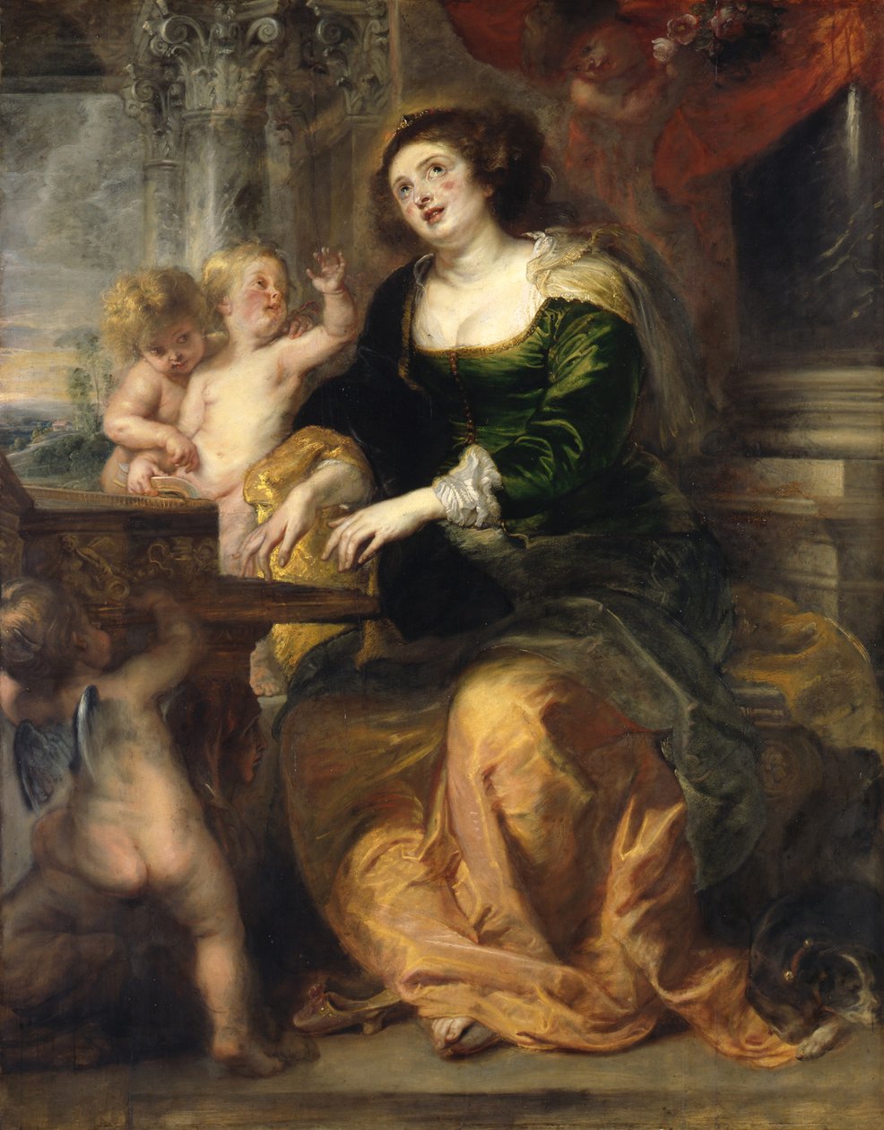 Alemão: Die Heilige Cäcilie Santa Cecília interpretando a virginal de Peter Paul Rubens