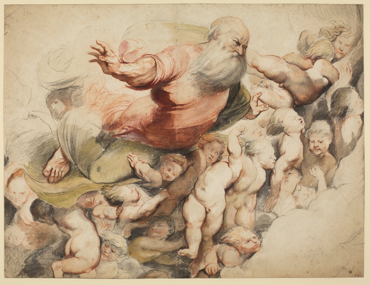 Deus Pai apoiado pelos anjos, depois de Pordenone, 1600-03 de Peter Paul Rubens