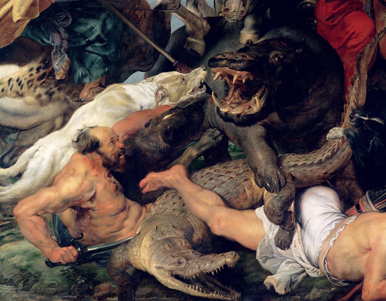 Hippopotamus e Crocodile Hunt, c.1615-16 (detalhe) (ver também 156517) de Peter Paul Rubens
