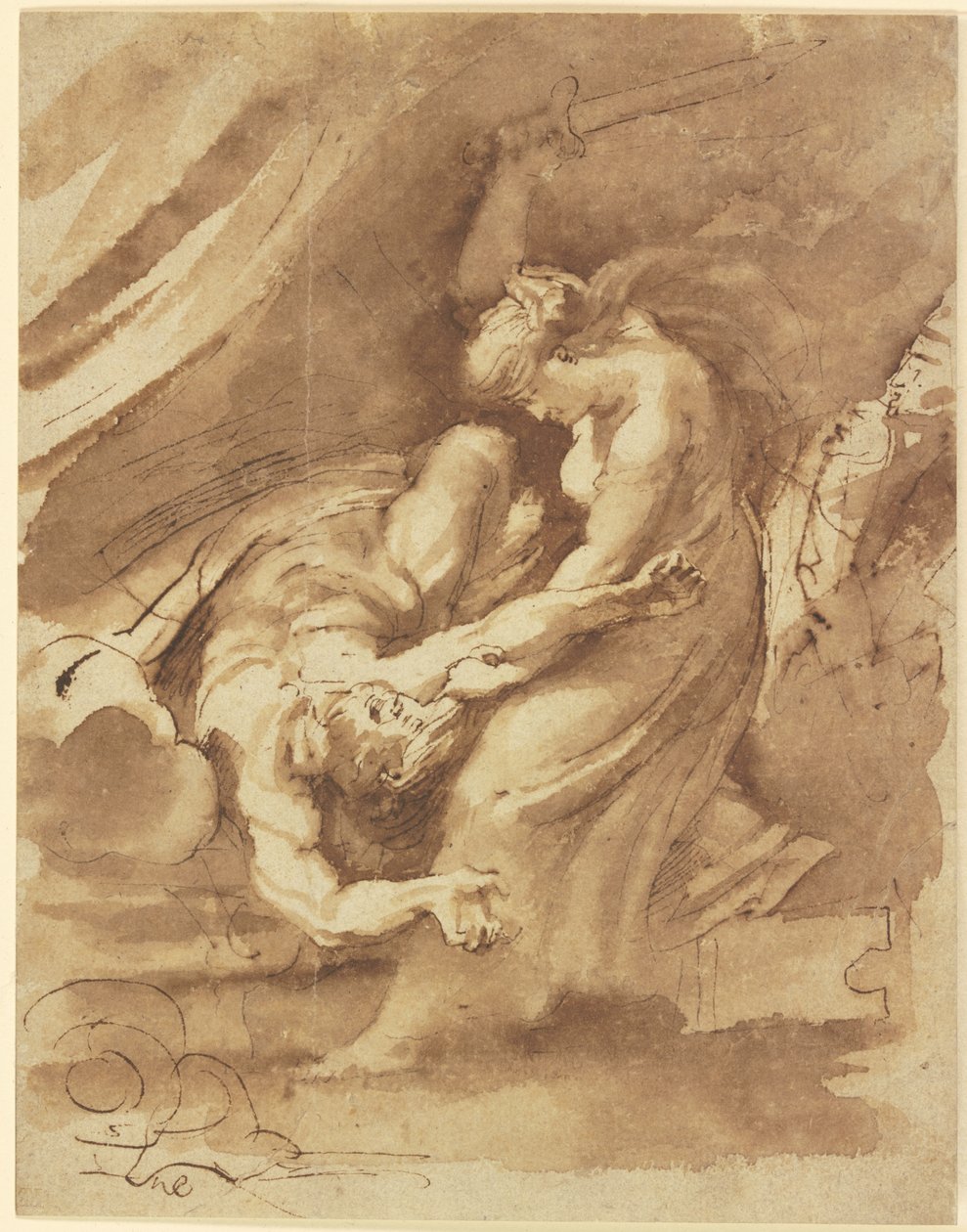 Judite decapitando Holofernes, c.1609-10 (tinta e lavagem sobre papel) de Peter Paul Rubens