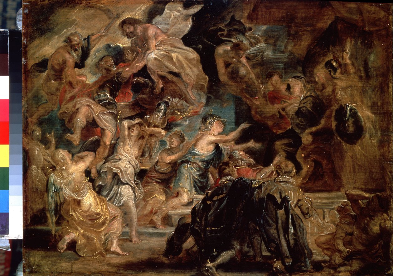 A morte de Henrique IV (1553-1610) e a proclamação da Regência (A morte de Henrique IV e a Proclamação da Regência). Pintura de Peter Paul (Pierre-Paul) Rubens (ou Peter Paul ou Petrus Paulus) (1577-1640). Óleo sobre madeira, 48 x 65 cm de Peter Paul Rubens