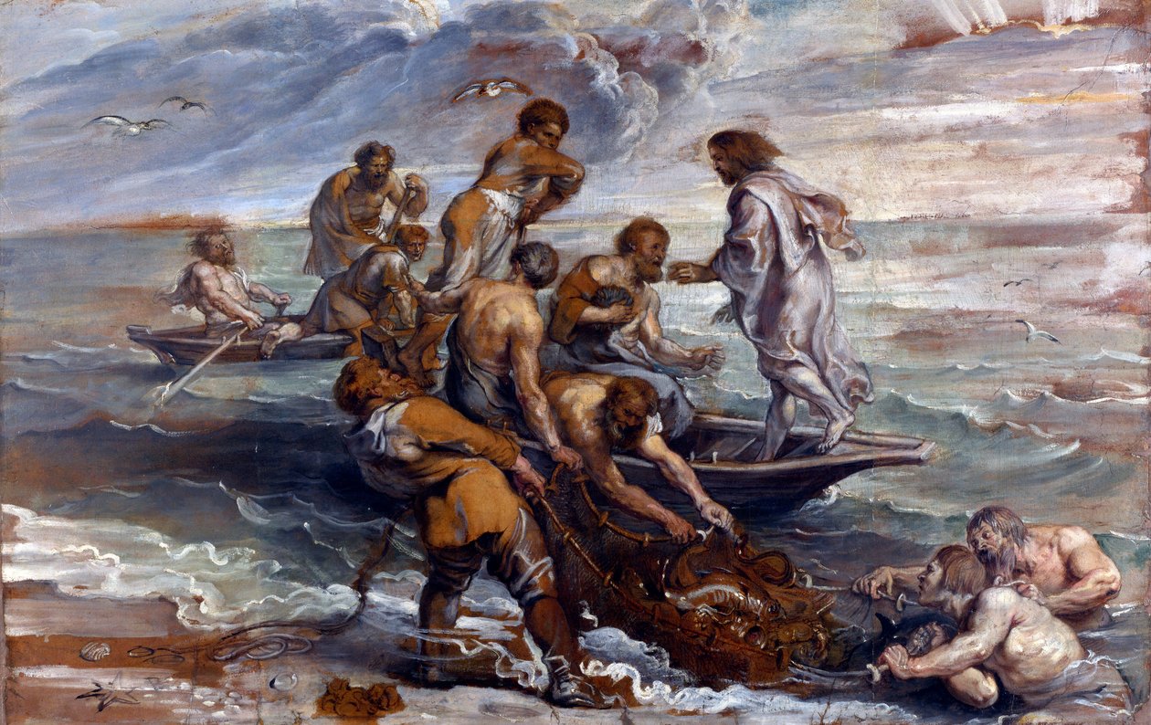 "La peche miraculeuse" (O milagroso calado de peixe) Peinture de Pieter Paul Rubens (1577-1640) 1618-1619 Dim 55x85 cm Galeria Nacional de Londres de Peter Paul Rubens