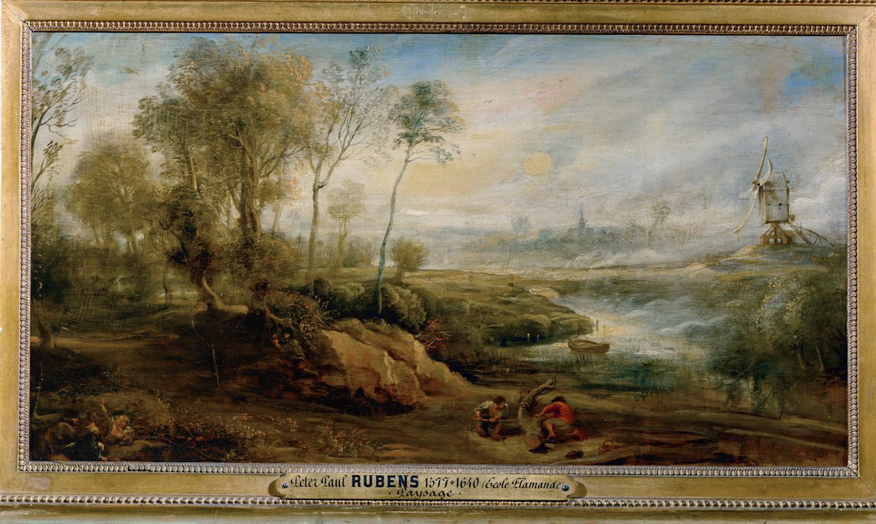 Paisagem com apanhador de pássaros (pintura sobre madeira) de Peter Paul Rubens