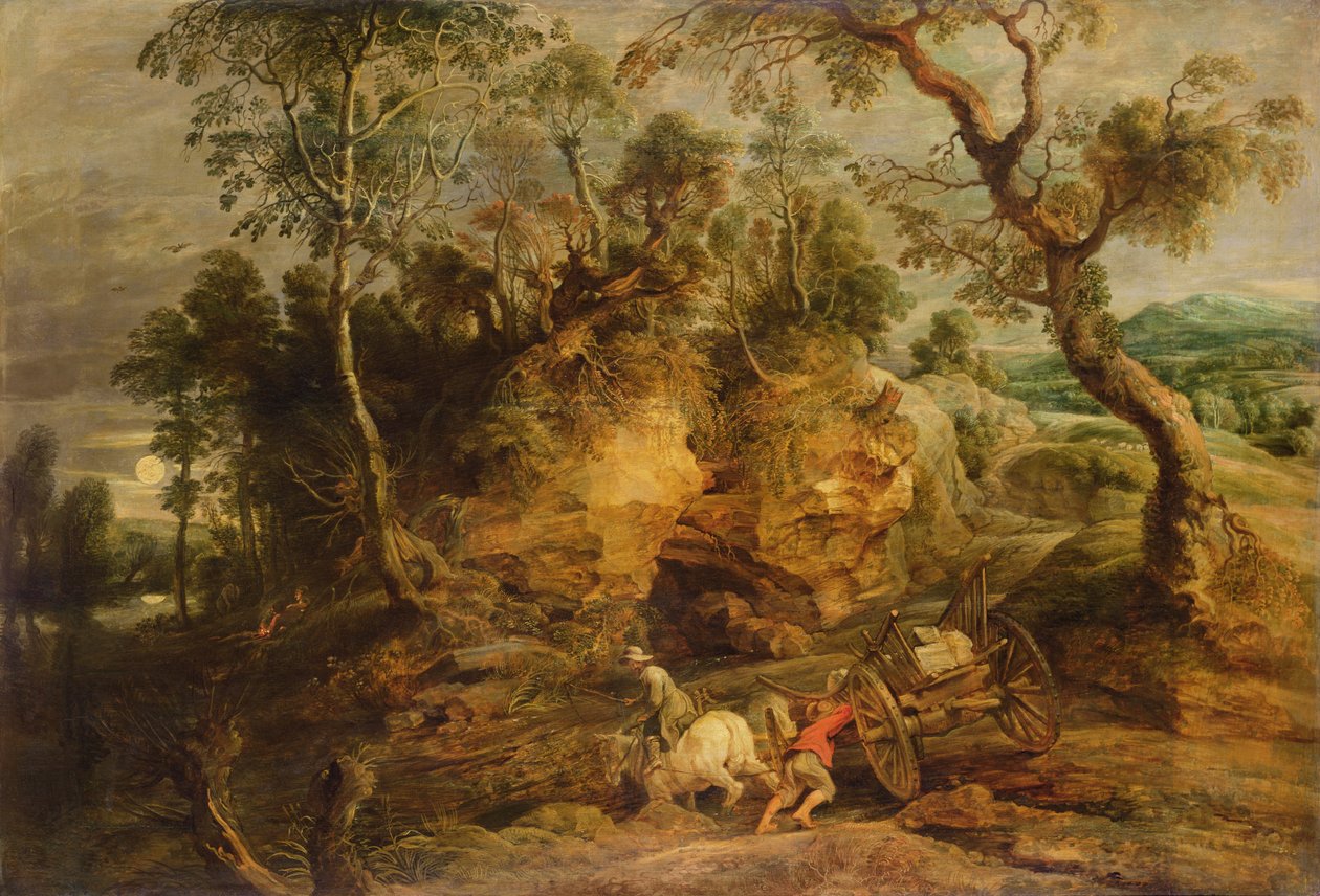 Paisagem com suportes de pedra, c.1620 (óleo sobre tela transferido do painel) de Peter Paul Rubens