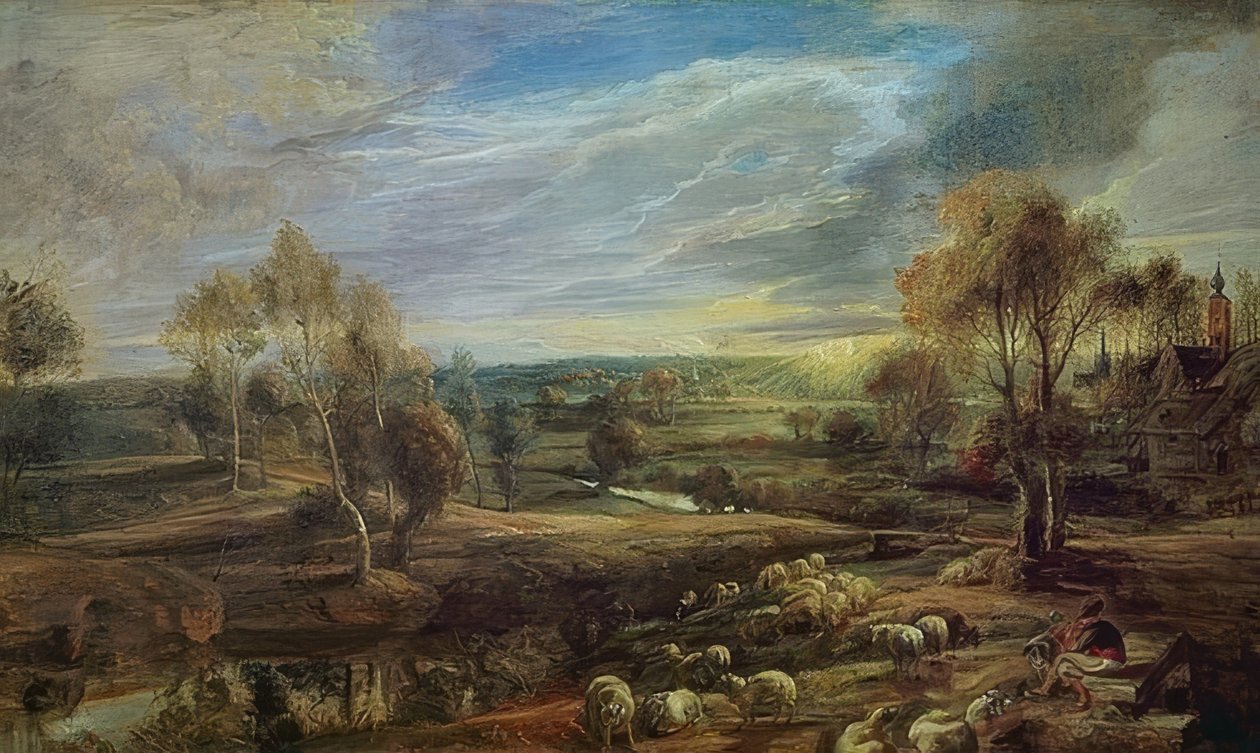 Paisagem com pastor e seu rebanho. Por volta de 1638 de Peter Paul Rubens