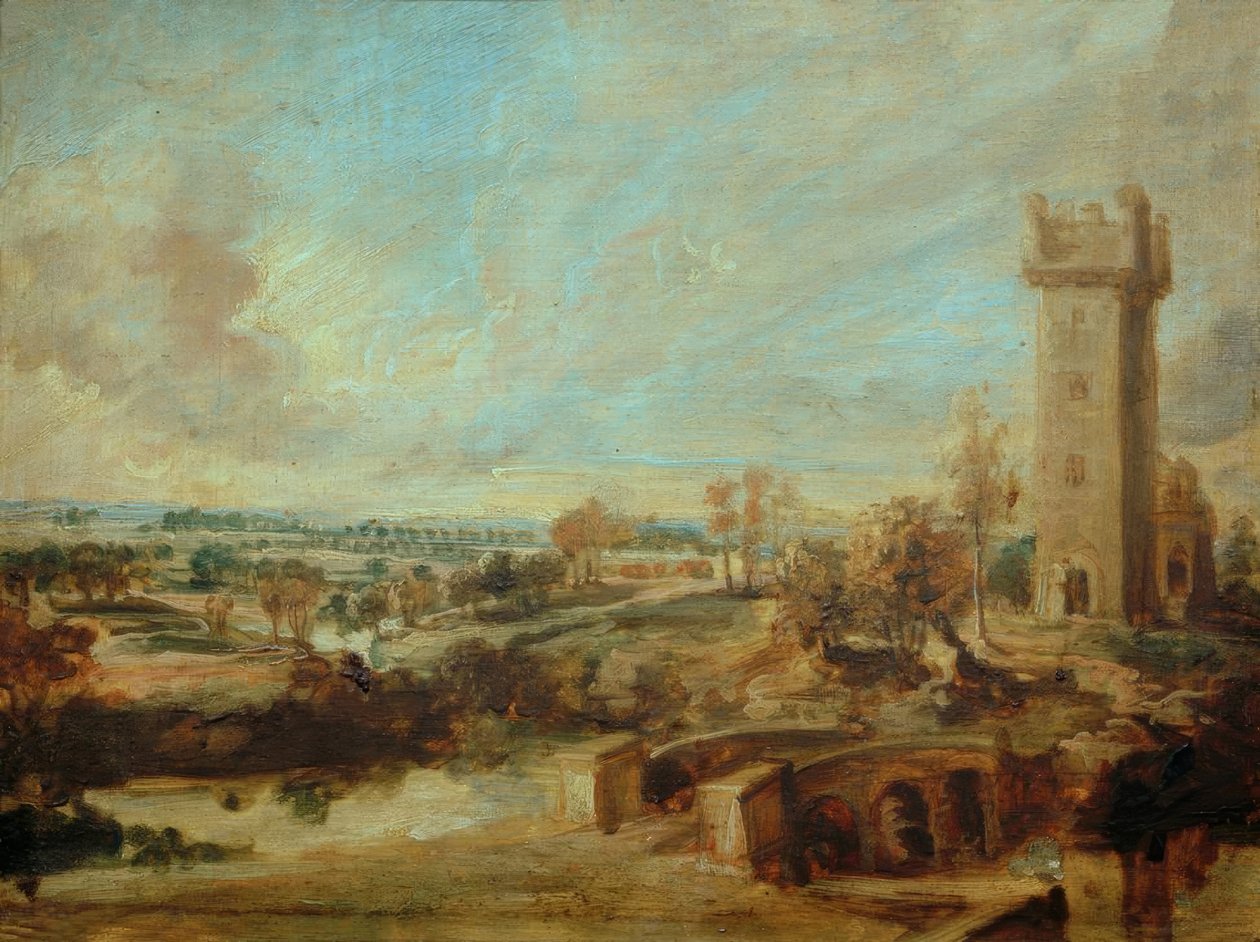 Paisagem com torre de Peter Paul Rubens