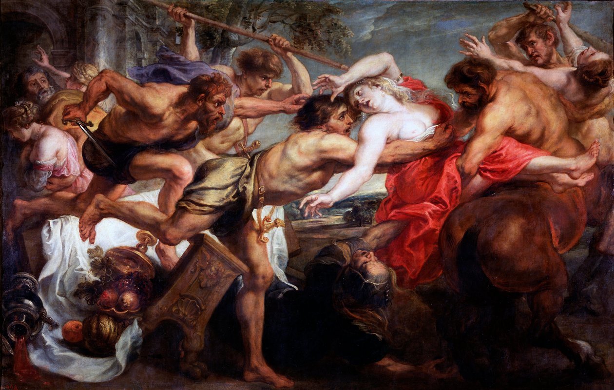"The Abduction of Hippodamia, or Lapiths and Centaurs Painting by Pieter Paul Rubens (1577-1640)1636-1638 Dim 183x286 cm Museo del Prado, Madrid de Peter Paul Rubens