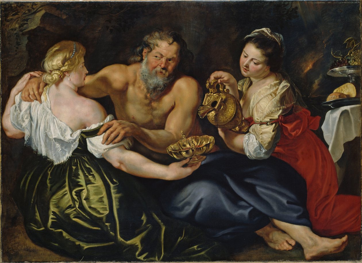 Lot e as suas filhas numa gruta rochosa de Peter Paul Rubens