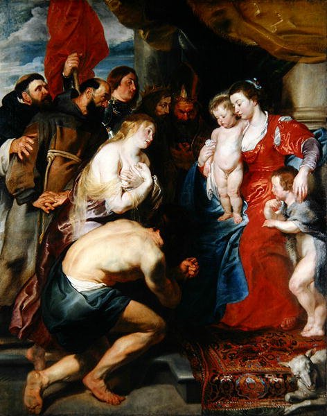 Maria com Jesus e João (óleo sobre tela sobre painel de carvalho) de Peter Paul Rubens