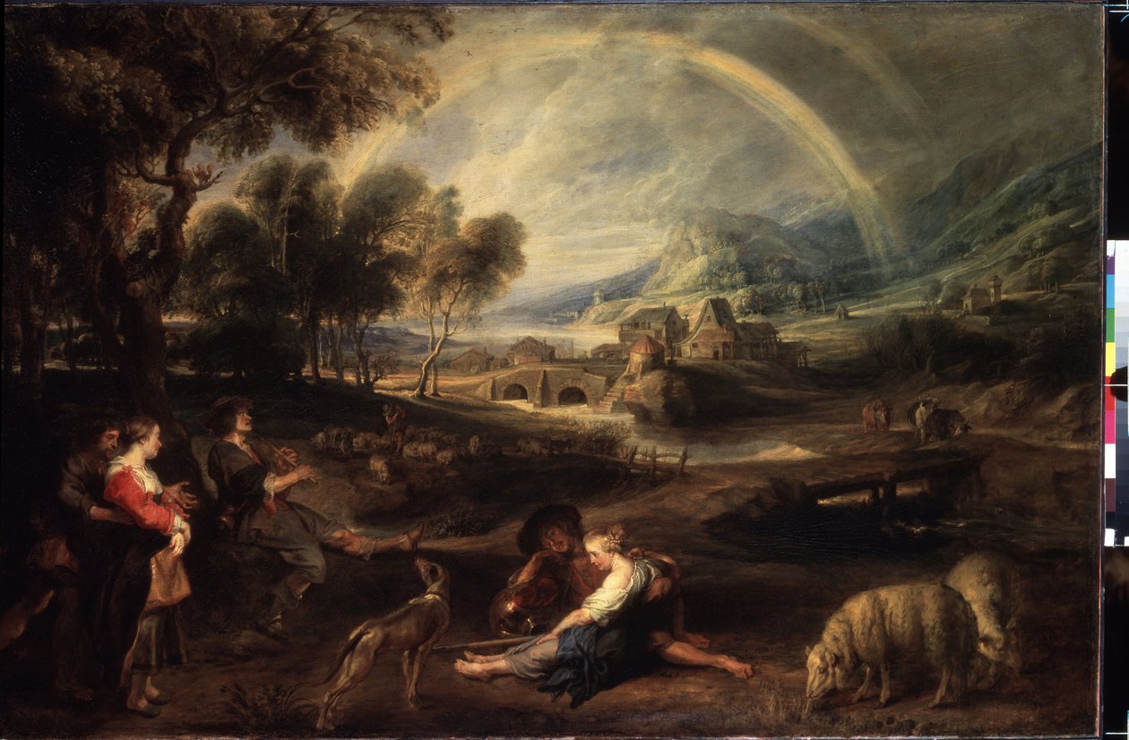 Paisagem com um arco-íris. Pintura de Peter Paul (Peter-Paul) Rubens (ou Peter Paul ou Petrus Paulus) (1577-1640). Óleo sobre tela, 86 x 130 cm, início de 1630. Arte flamenga, arte barroca. Museu Hermitage, São Petersburgo. de Peter Paul Rubens
