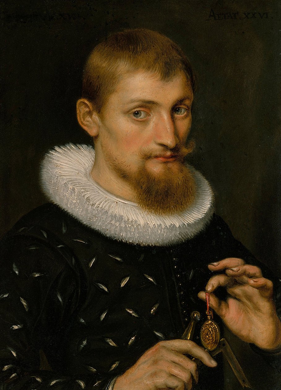 Retrato de um homem, possivelmente arquiteto ou geógrafo, 1597 (óleo sobre cobre) de Peter Paul Rubens