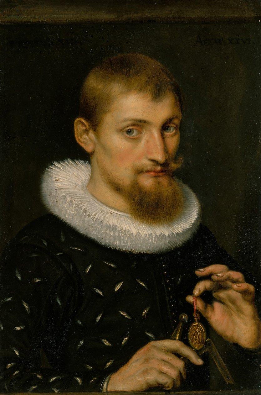 Retrato de um homem, possivelmente arquiteto ou geógrafo, 1597. de Peter Paul Rubens