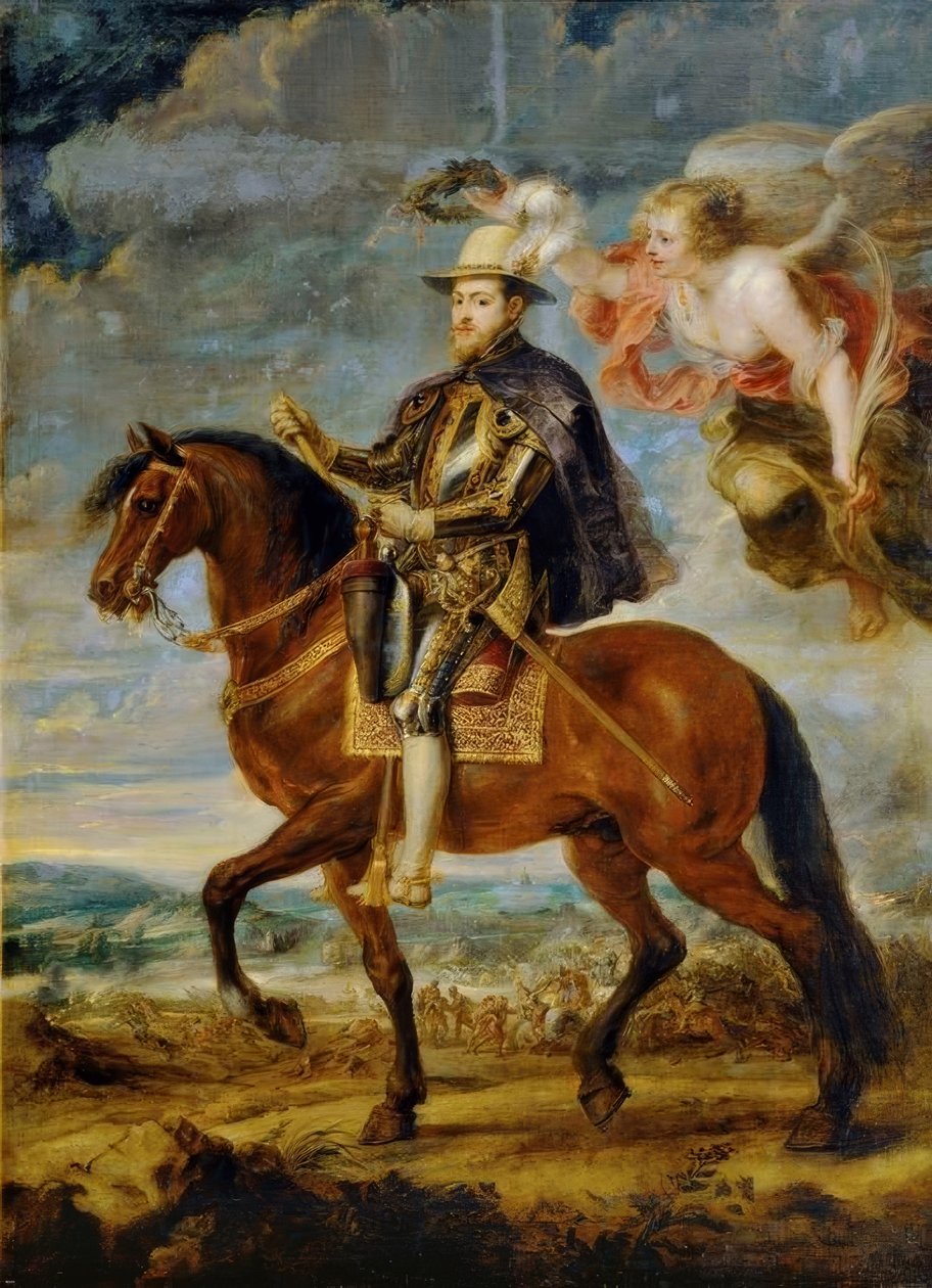 Retrato equestre de Filipe II na batalha de St. Quentin em 1557 de Peter Paul Rubens