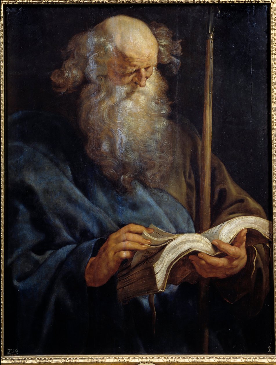 Representação do apóstolo São Tomás Pintura de Pedro Paulo (Pierre-Paul) Rubens (ou Pedro Paulo ou Petrus Paulus) (1577-1640) Sol do século XVII. 1,08x0,84 m Madrid, Museu do Prado de Peter Paul Rubens