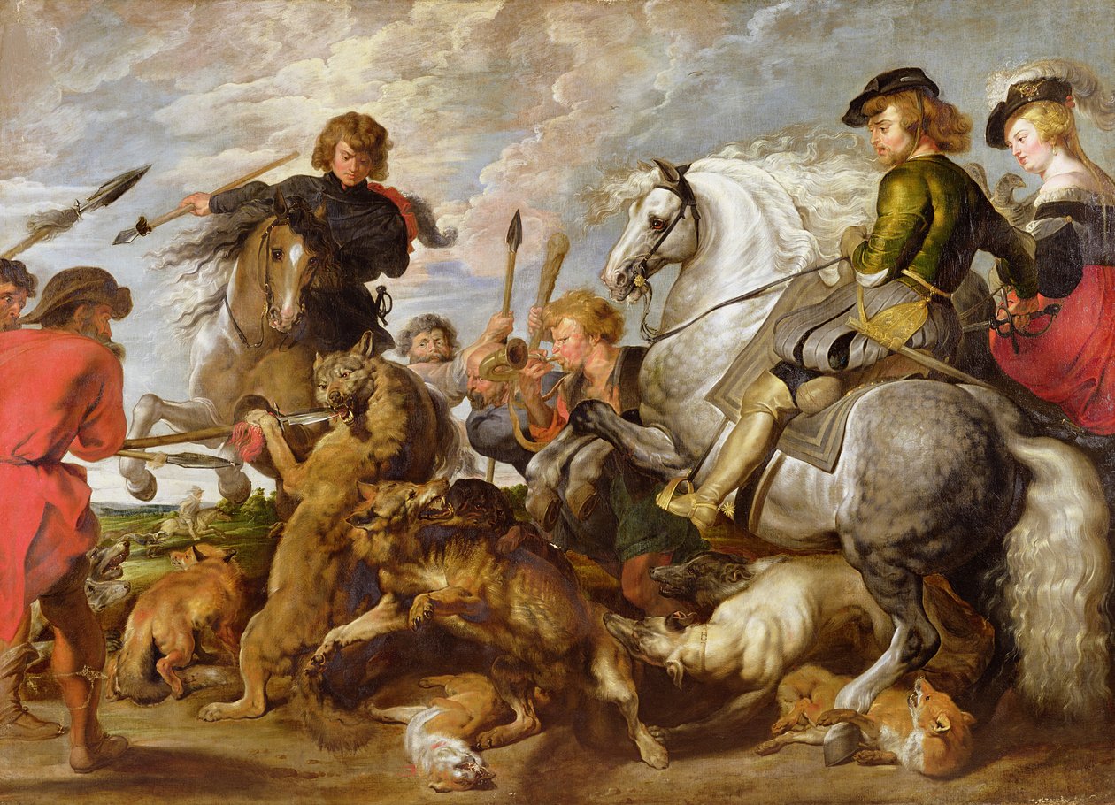 Rubens sua segunda esposa e filho em um lobo e Foxhunt, depois de um original por Rubens de Peter Paul Rubens