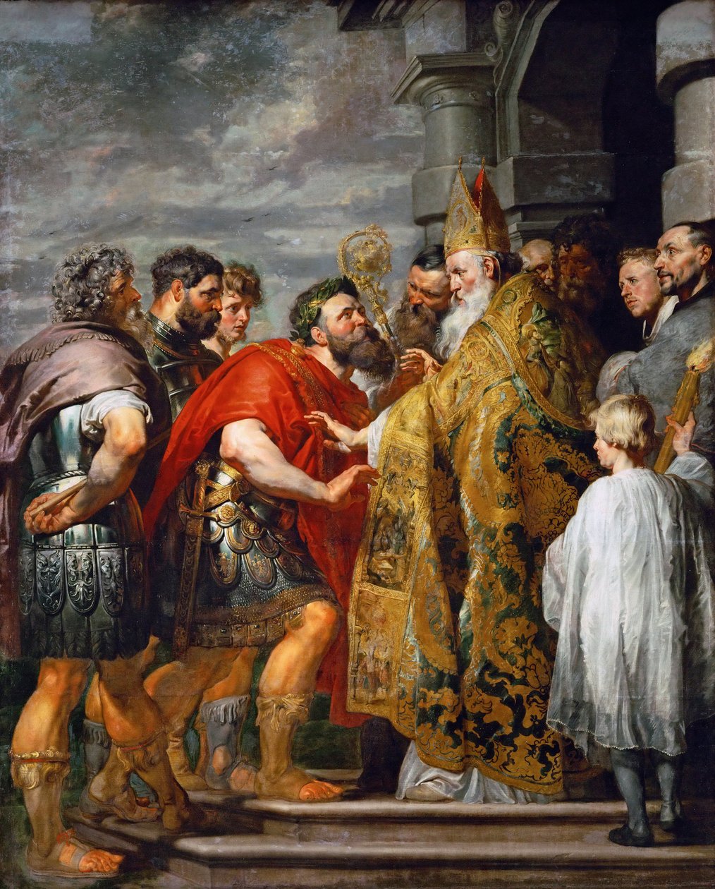Santo Ambrósio de Milão (falecido em 397) e Imperador Teodósio I, o Grande (347-395) - Santo Ambrósio e Imperador Teodósio I - Pieter Paul Rubens (1577-1640). Óleo sobre tela, c. 1615. Tamanho: 362x246 cm. Museu de História de Arte, Viena de Peter Paul Rubens