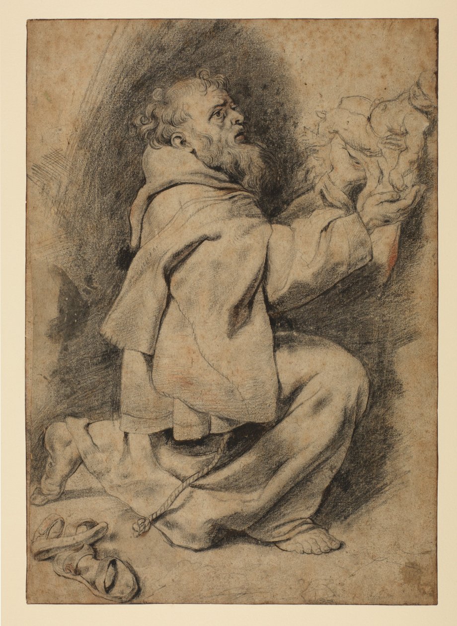 São Francisco ajoelhado, recebendo o Cristo Infantil, c.1617 de Peter Paul Rubens