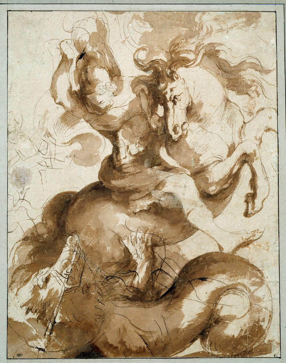 São Jorge a matar o dragão. Desenho de Pierre Paul (Pierre-Paul) Rubens (ou Peter Paul ou Petrus Paulus) (1577-1640) Ec. Flam. de Peter Paul Rubens