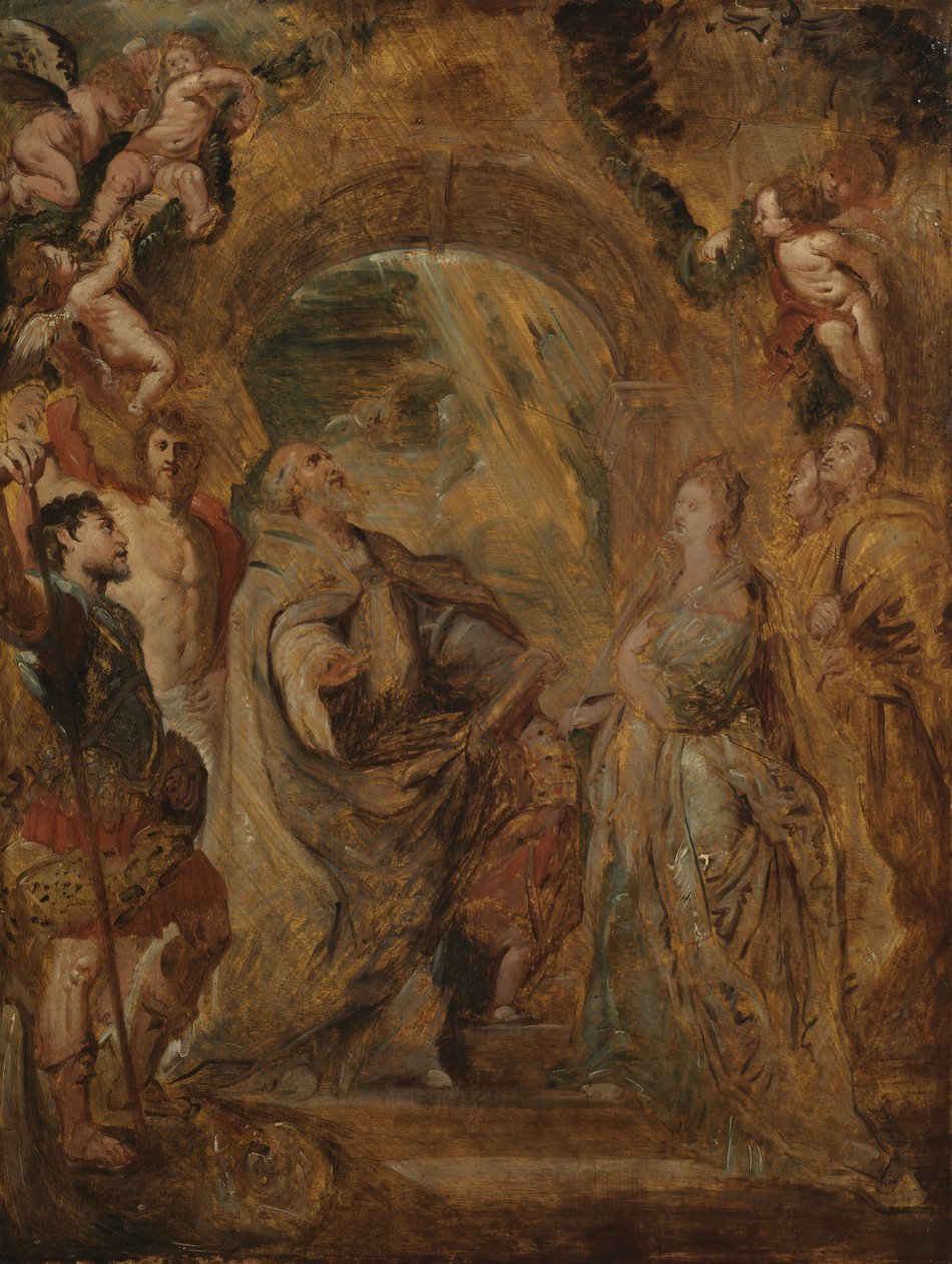 São Gregório Magno com os santos Maurus e Papianus e São Domitilla com os santos Nereus e Achilleus, 1606-07 de Peter Paul Rubens