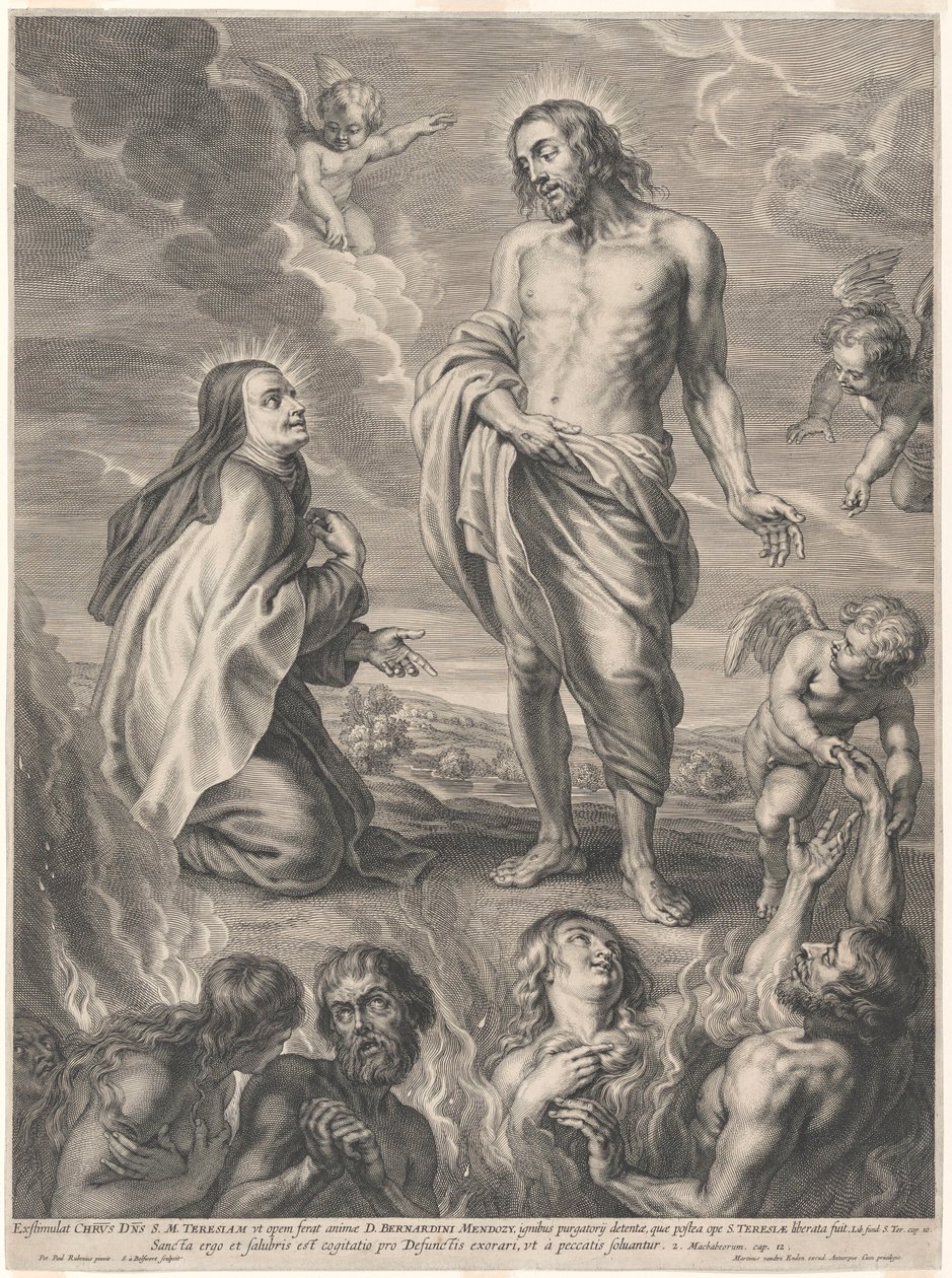 Santa Teresa de Ávila, ajoelhada perante Cristo, intercedendo pelas almas do Purgatório de Peter Paul Rubens
