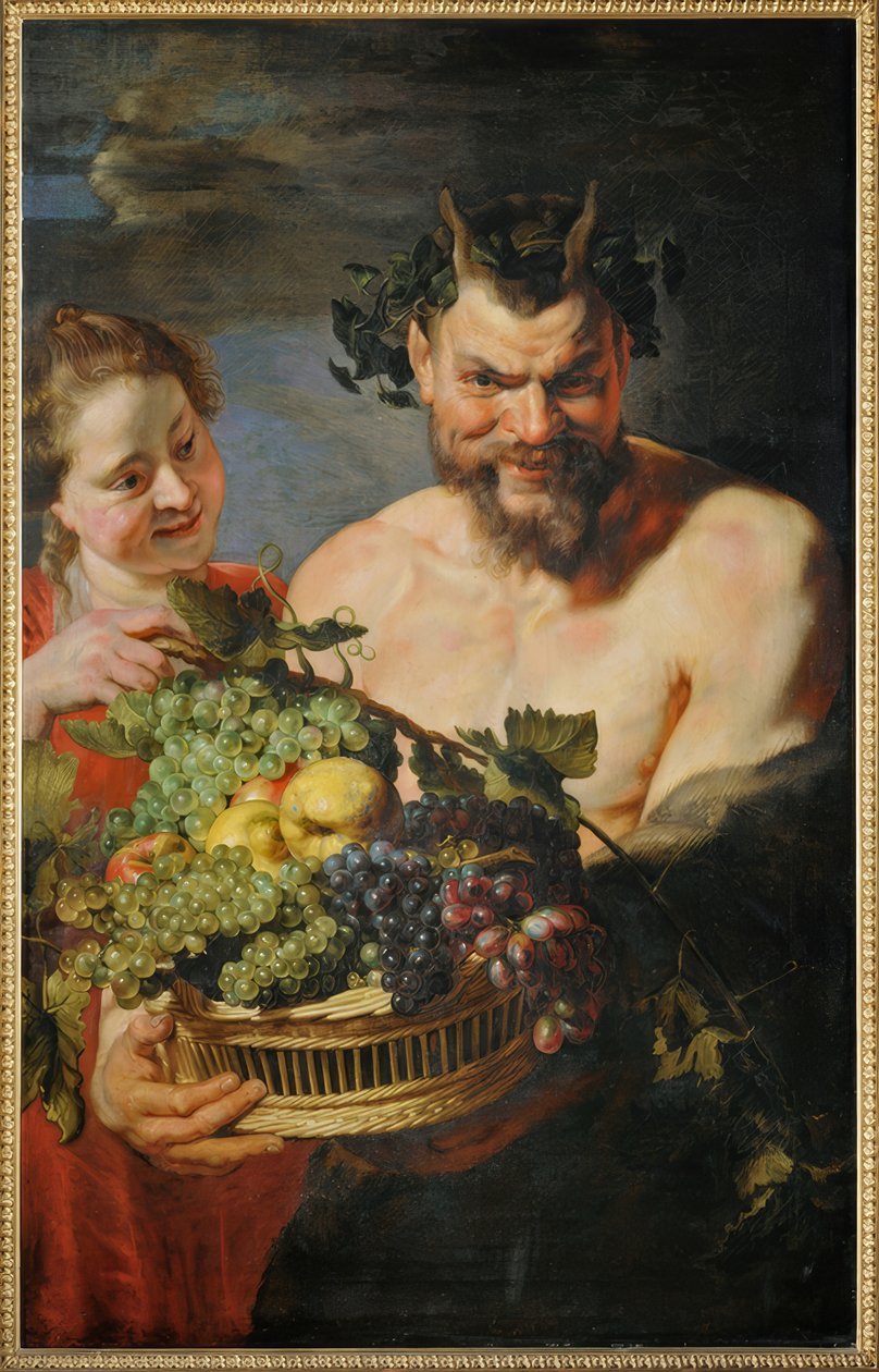 Sátiro e menina com cesta de frutas de Peter Paul Rubens