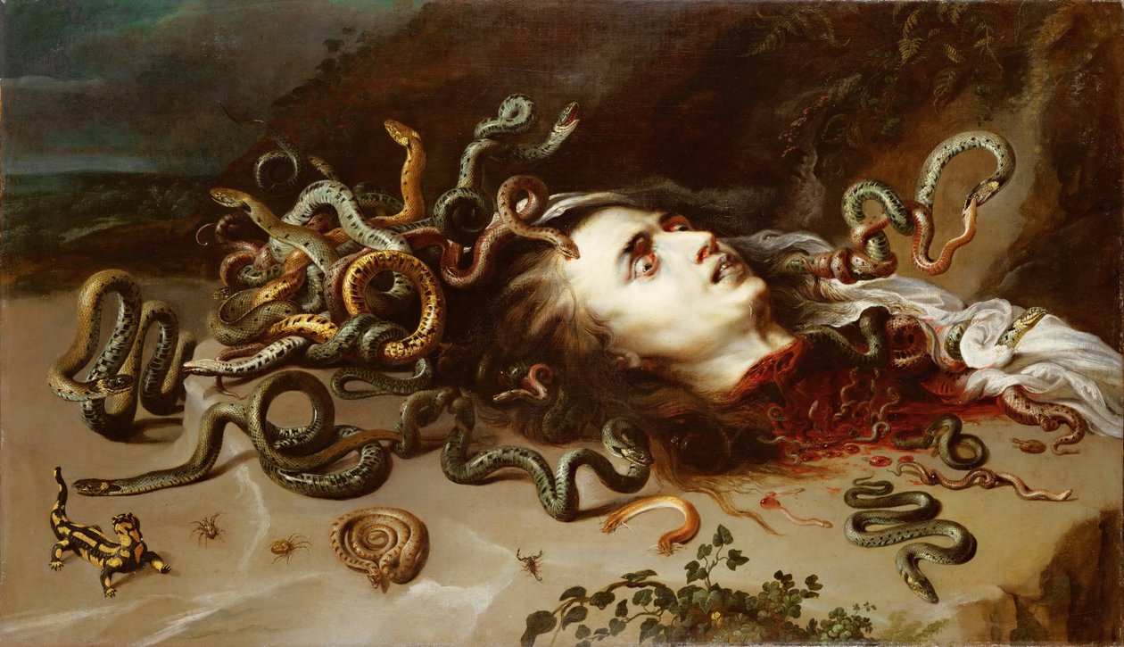 Tete de Meduse - Chefe da Medusa - Pieter Paul Rubens (1577-1640). Óleo sobre tela, c. 1617-1618. Dimensão: 68,5x118 cm. Museu de História de Arte, Vienne de Peter Paul Rubens