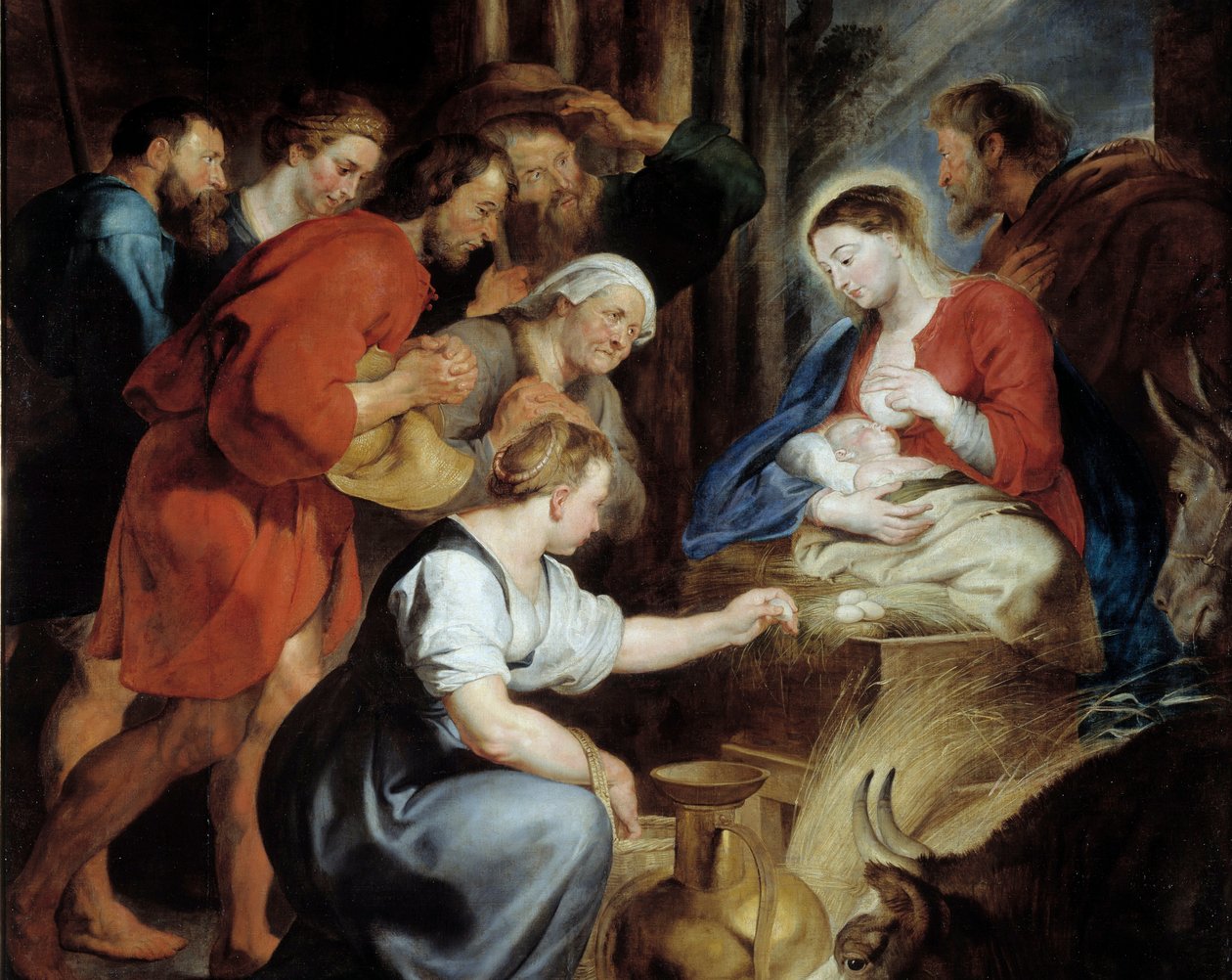 O Detalhe da Adoração dos Pastores. Pintura de Pierre Paul (Pierre-Paul) Rubens (ou Peter Paul ou Petrus Paulus) (1577-1640) Sol do século XVII. 3,4x2,48 m Rouen, Musee des Beaux Arts de Peter Paul Rubens