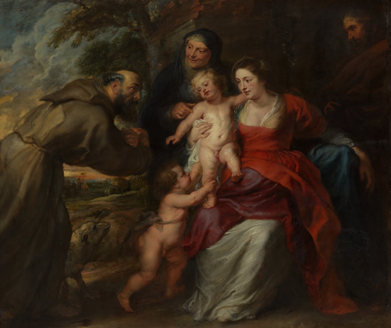 A Sagrada Família com os Santos Francisco e Ana e o Infante São João Batista, década de 1630. de Peter Paul Rubens