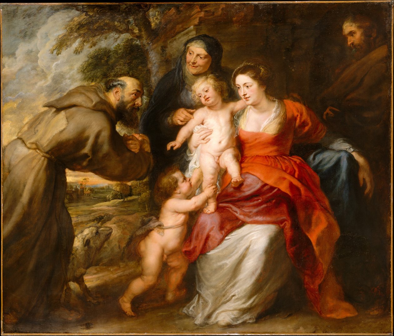A Sagrada Família com os Santos Francisco e Ana e o Menino São João Batista, c.1635 (óleo sobre tela) de Peter Paul Rubens