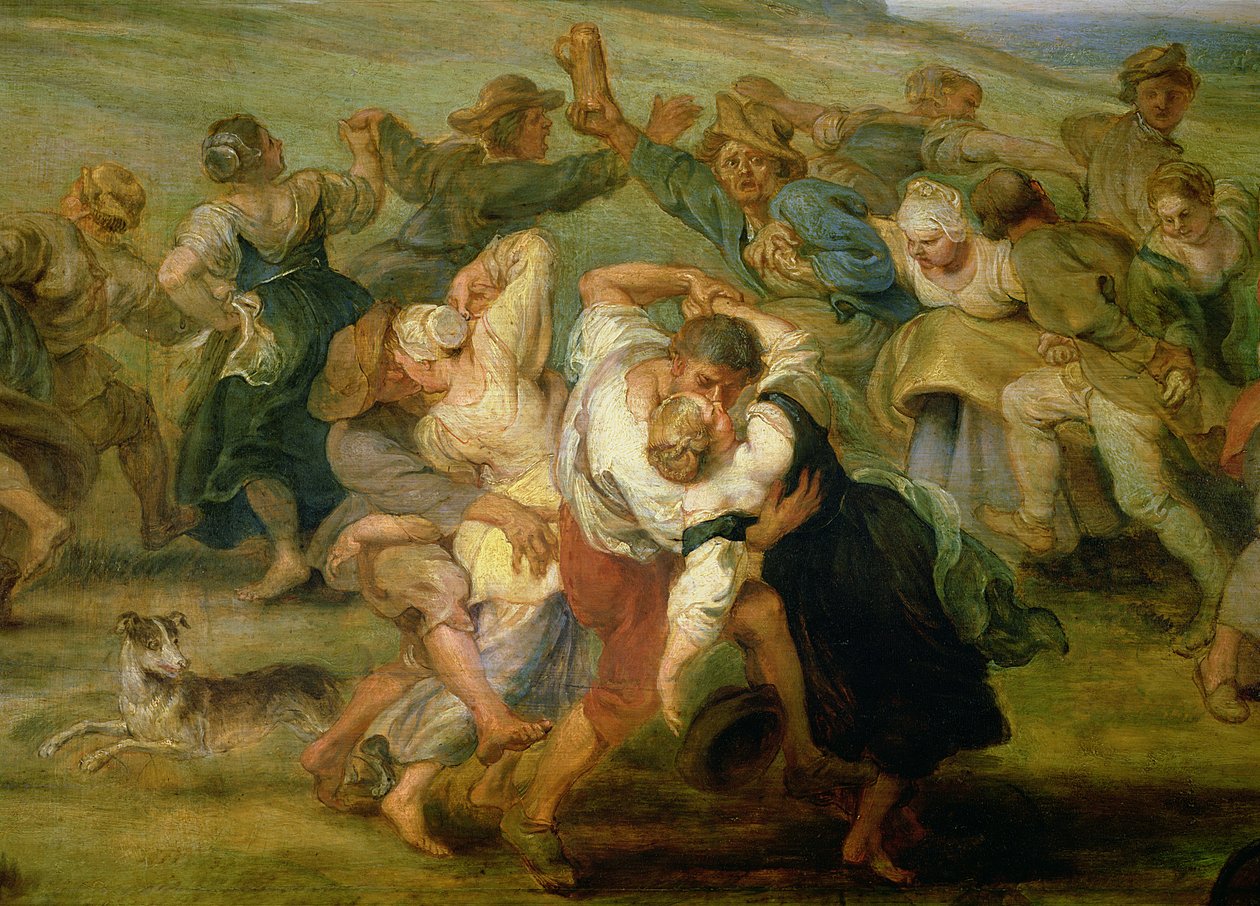 O Kermesse, detalhe de camponeses dançando, c.1635-38 óleo no detalhe do painel de 24954 de Peter Paul Rubens