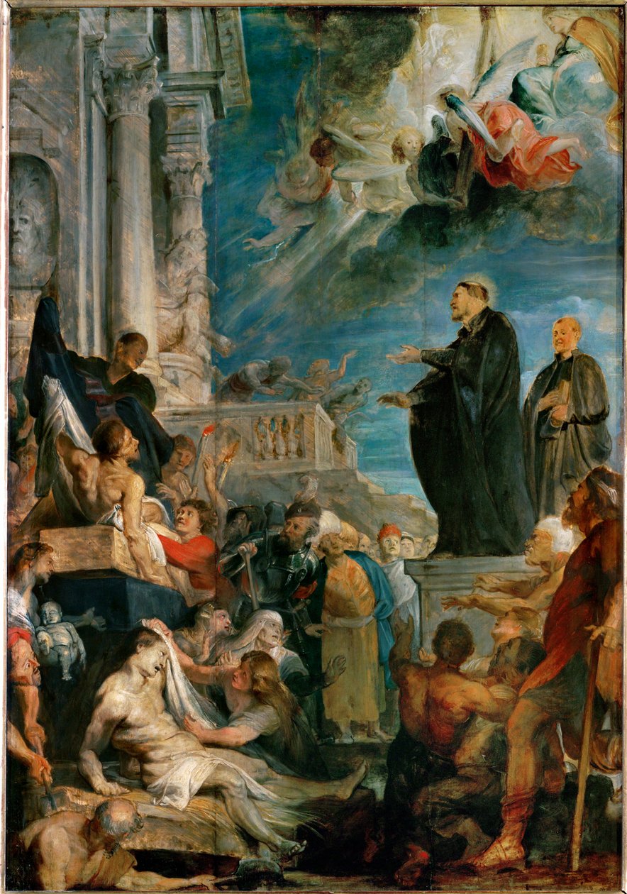 Os Milagres de São Francisco Xavier (pintura sobre madeira) de Peter Paul Rubens